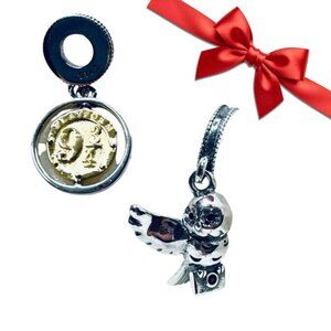 ⚡✨ NWOT Hedwig Owl & Platform 9¾ Spinning Charm – Harry Potter, 925 Silver 🦉